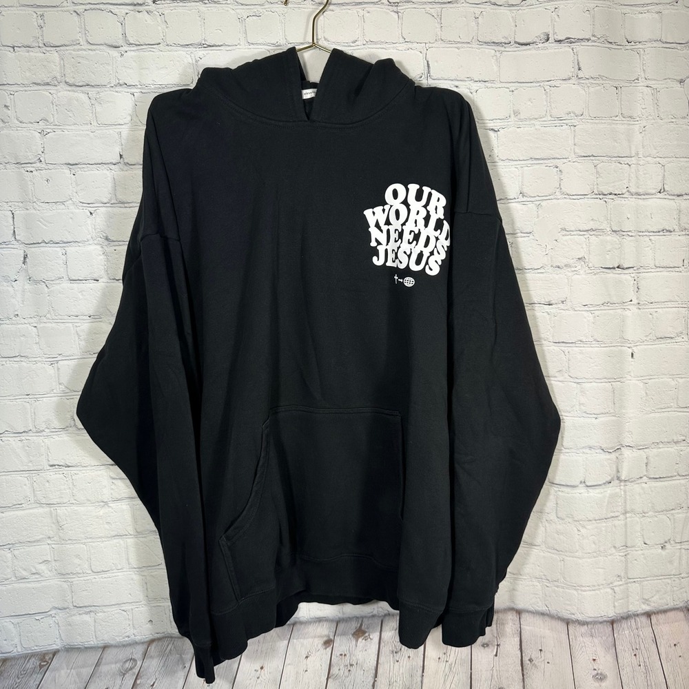 Elevated Faith Our World Needs Jesus Hoodie Black XXL  Graphic Sweatshirt